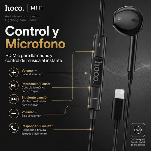 Audífonos Hoco M111 Lightning negro – foto 2