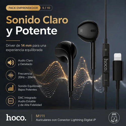 Audífonos Hoco M111 Lightning negro – foto 3