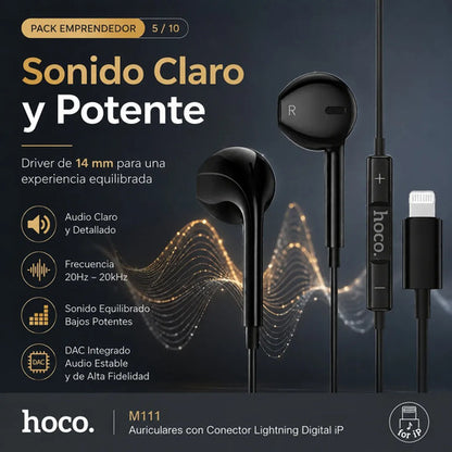 Audífonos Hoco M111 Lightning negro – foto 3