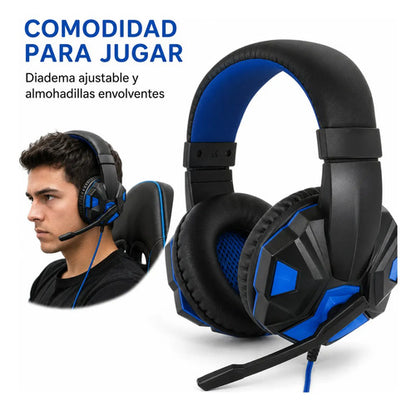 Audífonos gamer LED negro y azul – foto 3