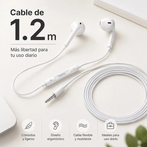 Audífonos Hoco M101 con Cable, Micrófono y Jack 3.5 mm – Blanco – foto 4