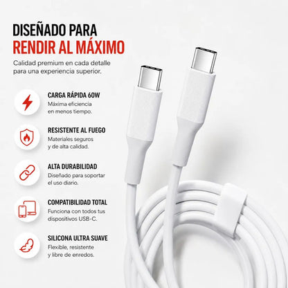 Cable Recrsi TA-01 USB-C a USB-C 60W 1 m de Silicona – Blanco – foto 7