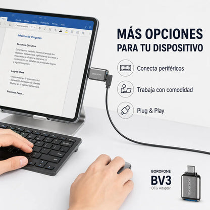 Adaptador OTG Borofone BV3 USB-C a USB 3.0 Metálico – Plateado – foto 6