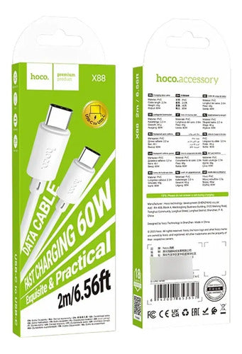 Cable Hoco X88 Blanco Carga Rápida – USB-C a USB-C 60W · 2 m – foto 4