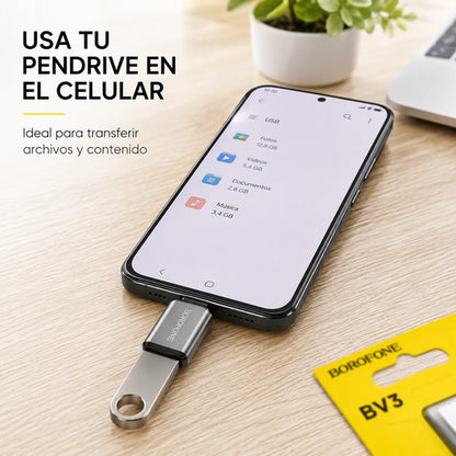 Adaptador OTG Borofone BV3 USB-C a USB 3.0 Metálico – Plateado – foto 8