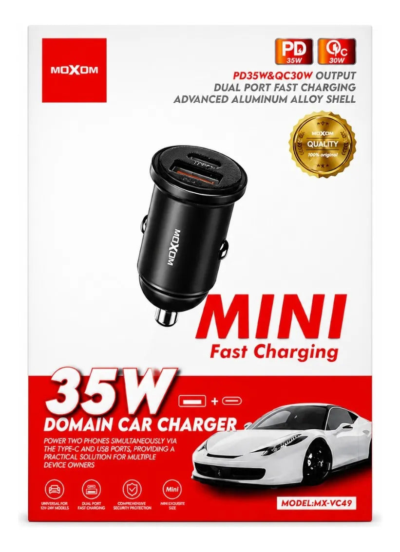 Cargador Auto Moxom MX-VC49 35W USB-C PD USB-A QC Mini - foto 7