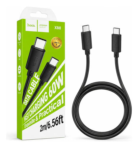 Cable Hoco X88 USB-C a USB-C 60W 2 m Carga Rápida – Negro – foto 1