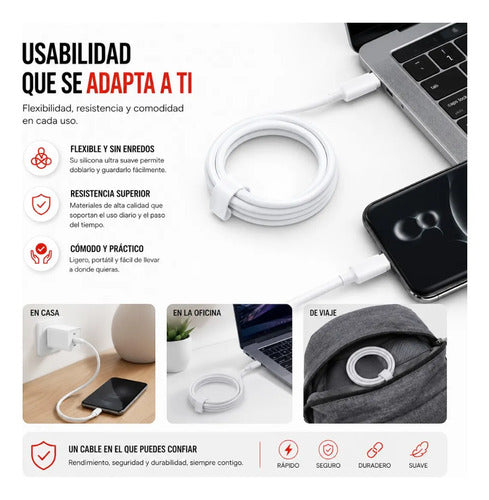 Cable Recrsi TA-01 USB-C a USB-C 60W 1 m de Silicona – Blanco – foto 9
