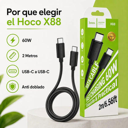 Cable Hoco X88 USB-C a USB-C 60W 2 m Carga Rápida – Negro – foto 10