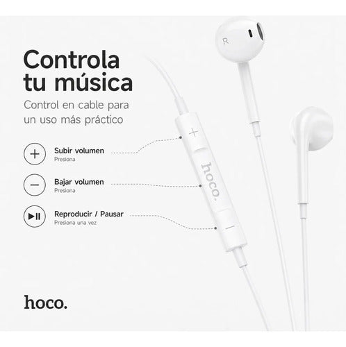 Audífonos Hoco M101 con Cable, Micrófono y Jack 3.5 mm – Blanco – foto 8