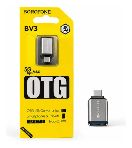 Adaptador OTG Borofone BV3 USB-C a USB 3.0 Metálico – Plateado – foto 3