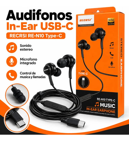 Auriculares RE-N10 con Cable USB-C y Control de Llamadas - foto 2