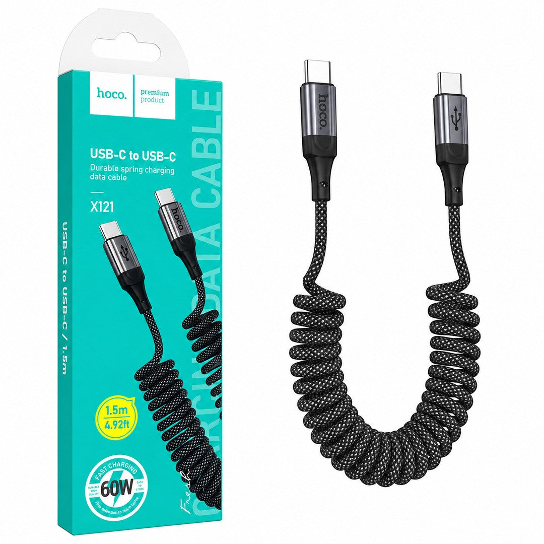 Cable Hoco X121 USB-C a USB-C espiral trenzado 1,5 m 60W