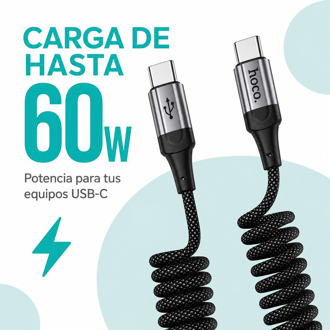 Cable Hoco X121 USB-C a USB-C espiral trenzado 1,5 m 60W