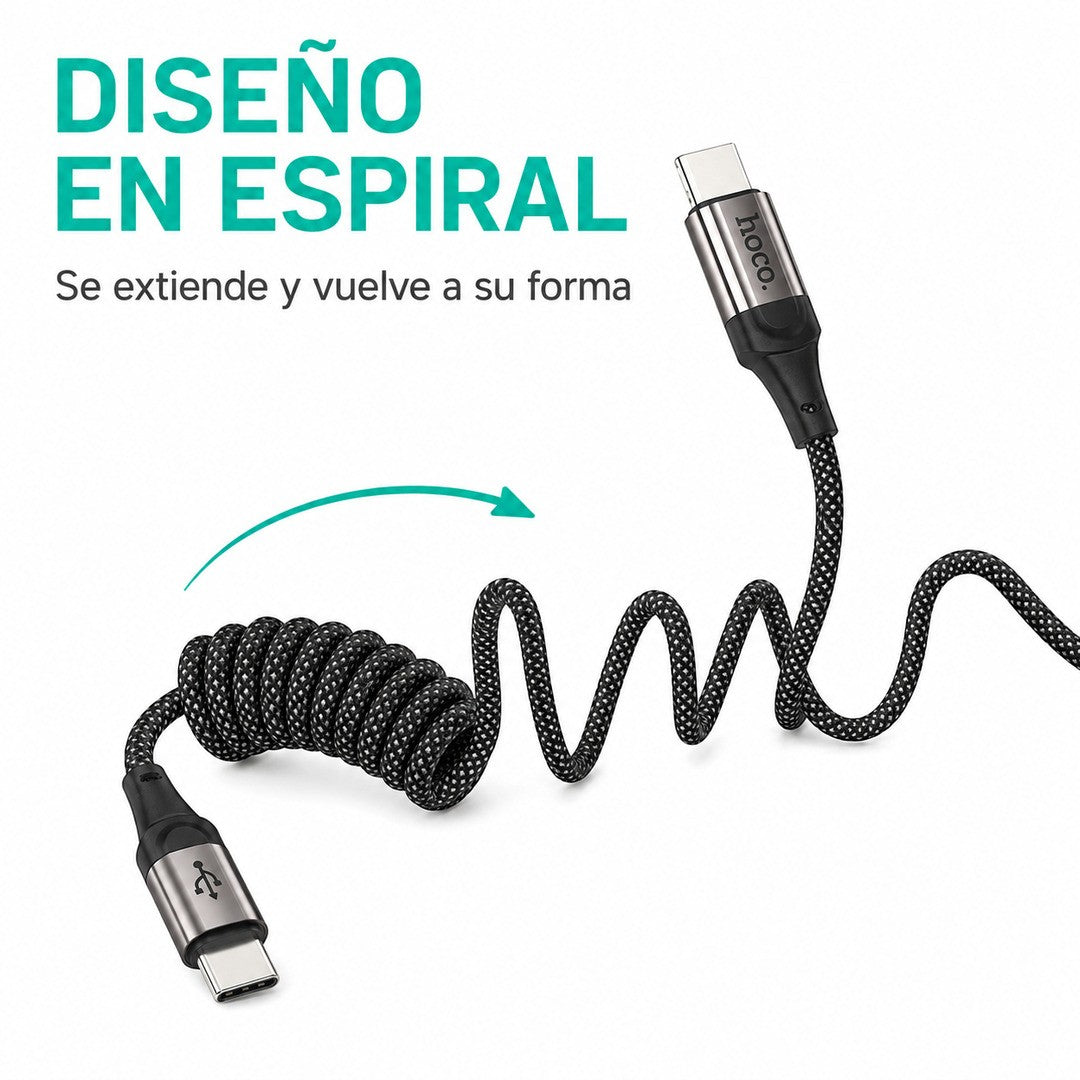 Cable Hoco X121 USB-C a USB-C espiral trenzado 1,5 m 60W