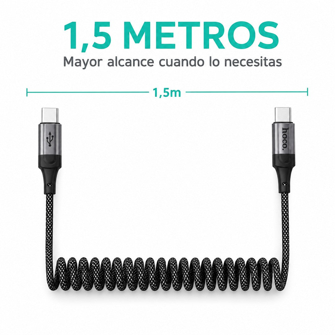 Cable Hoco X121 USB-C a USB-C espiral trenzado 1,5 m 60W
