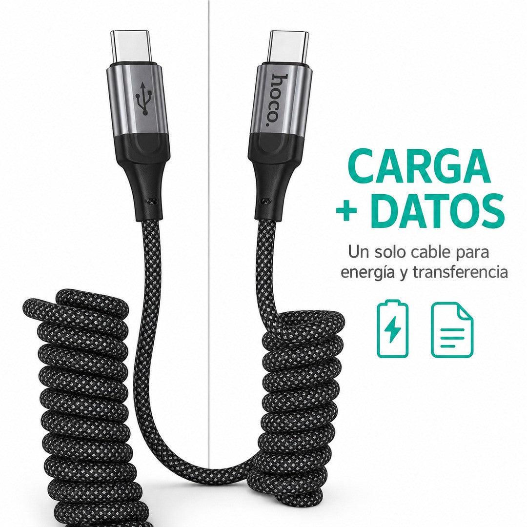 Cable Hoco X121 USB-C a USB-C espiral trenzado 1,5 m 60W