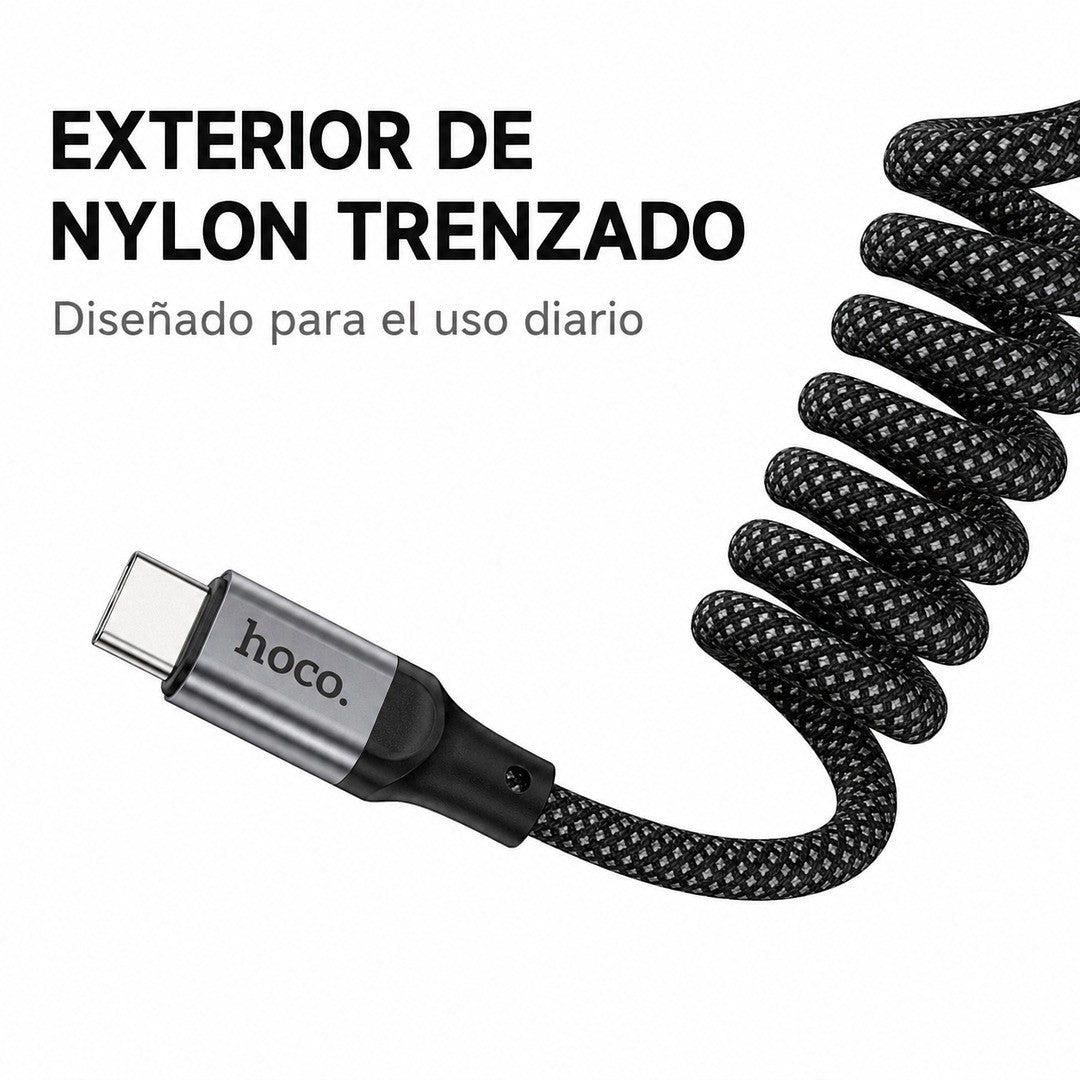 Cable Hoco X121 USB-C a USB-C espiral trenzado 1,5 m 60W
