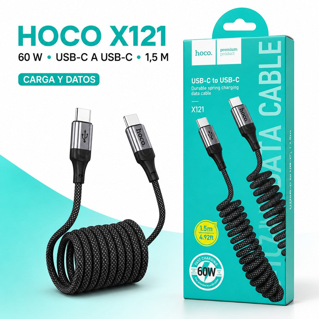 Cable Hoco X121 USB-C a USB-C espiral trenzado 1,5 m 60W