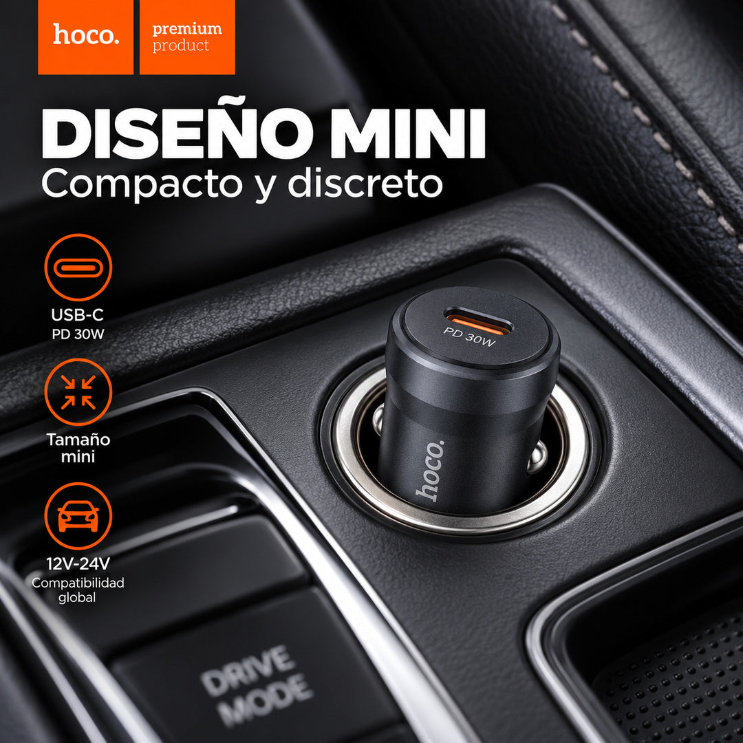 Cargador de auto Hoco Z62A 30W USB-C PD de aluminio