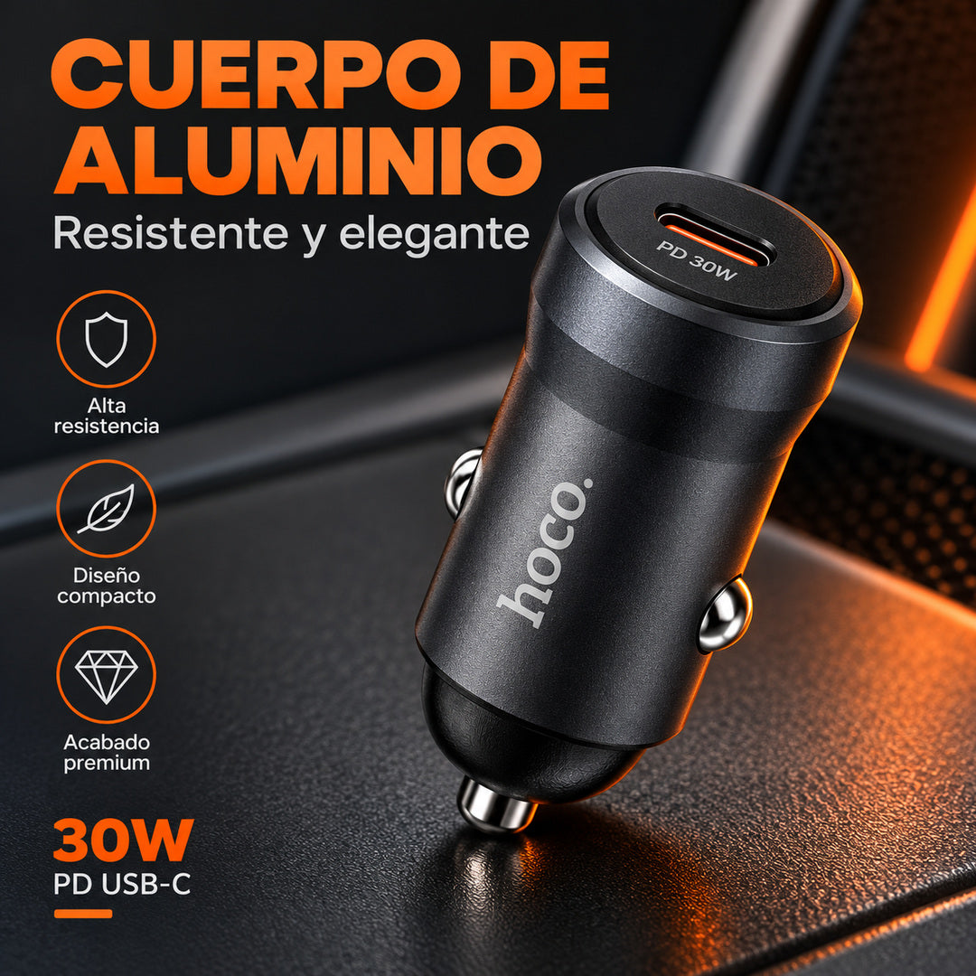 Cargador de auto Hoco Z62A 30W USB-C PD de aluminio