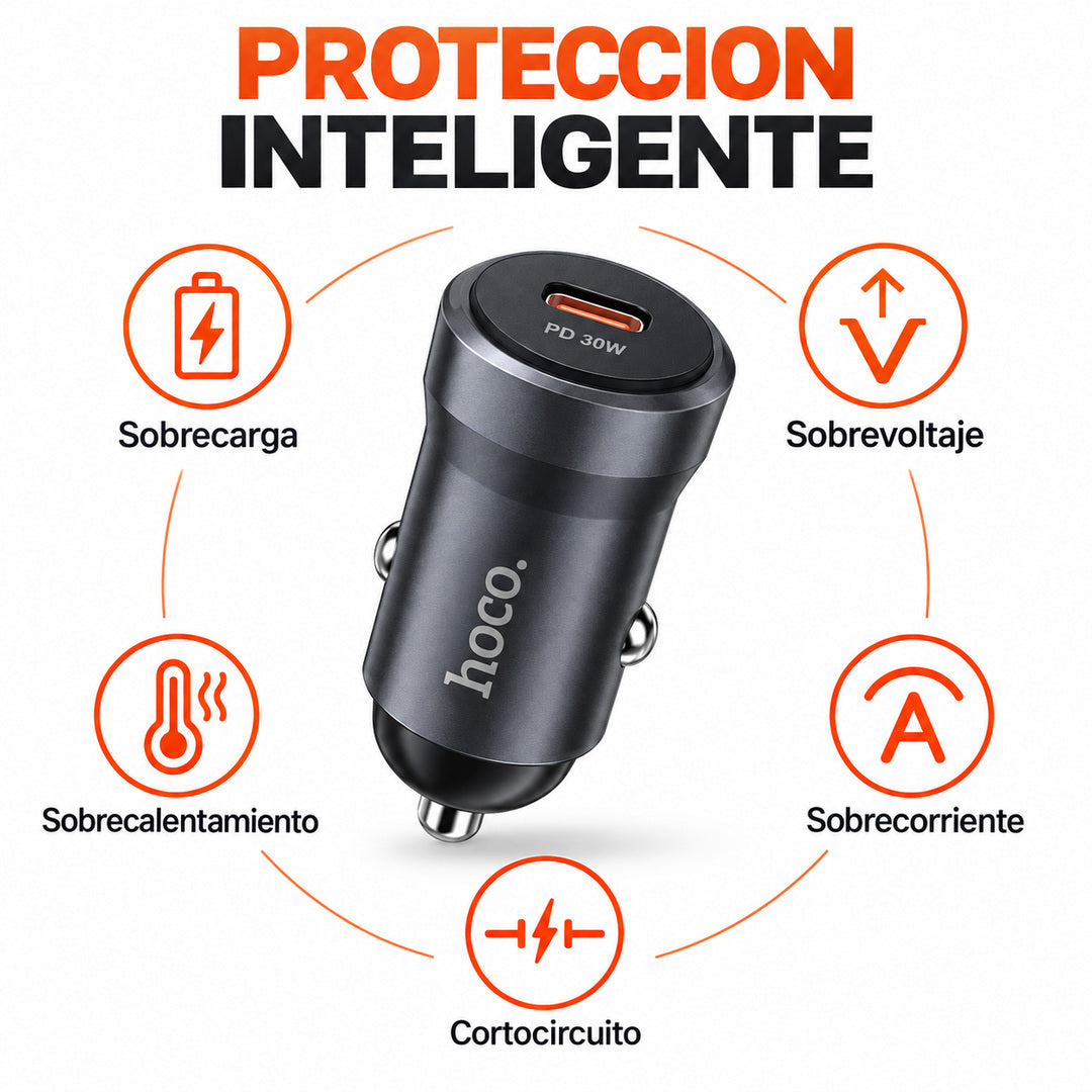 Cargador de auto Hoco Z62A 30W USB-C PD de aluminio