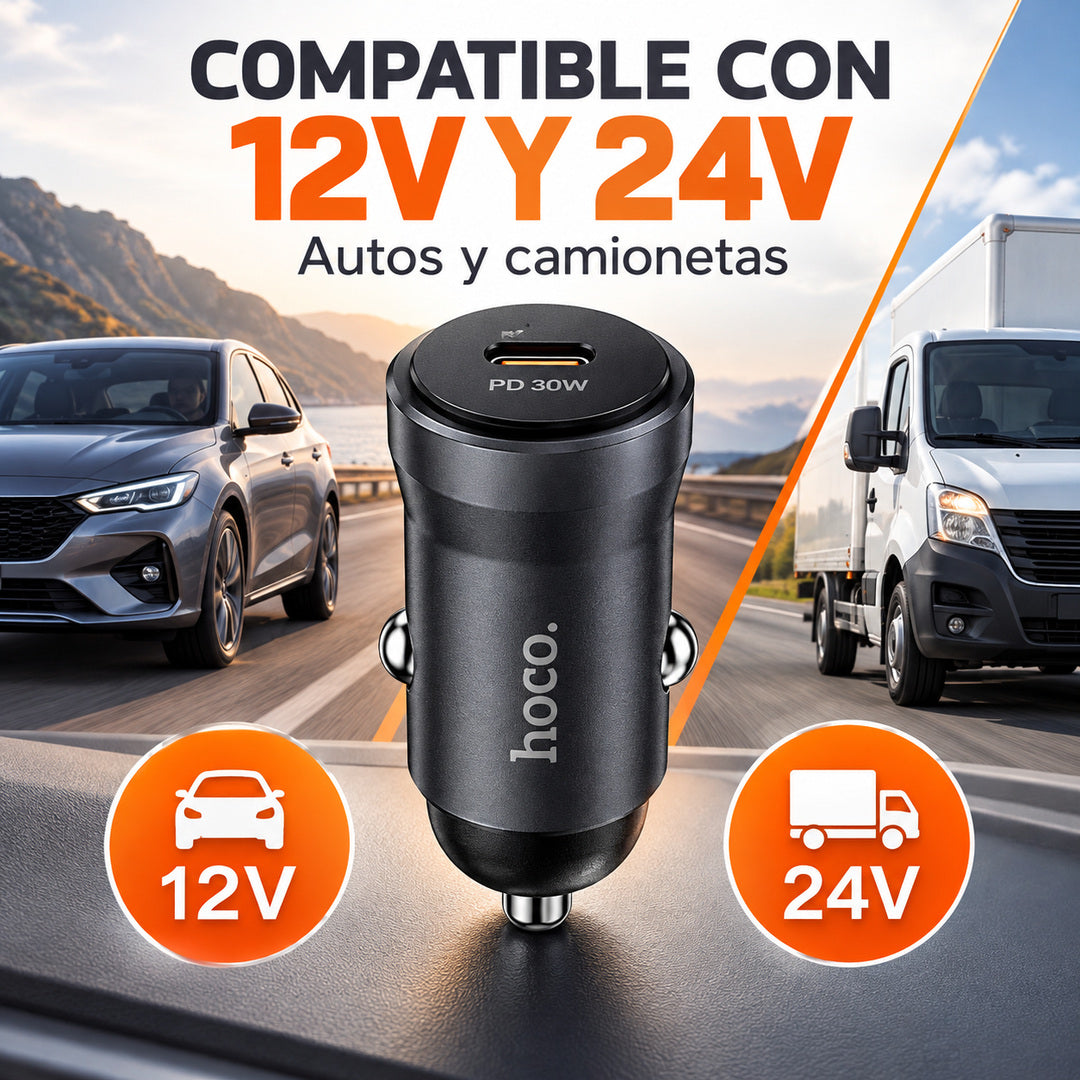 Cargador de auto Hoco Z62A 30W USB-C PD de aluminio