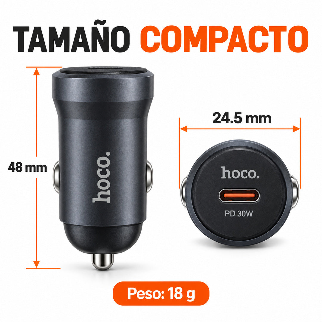 Cargador de auto Hoco Z62A 30W USB-C PD de aluminio