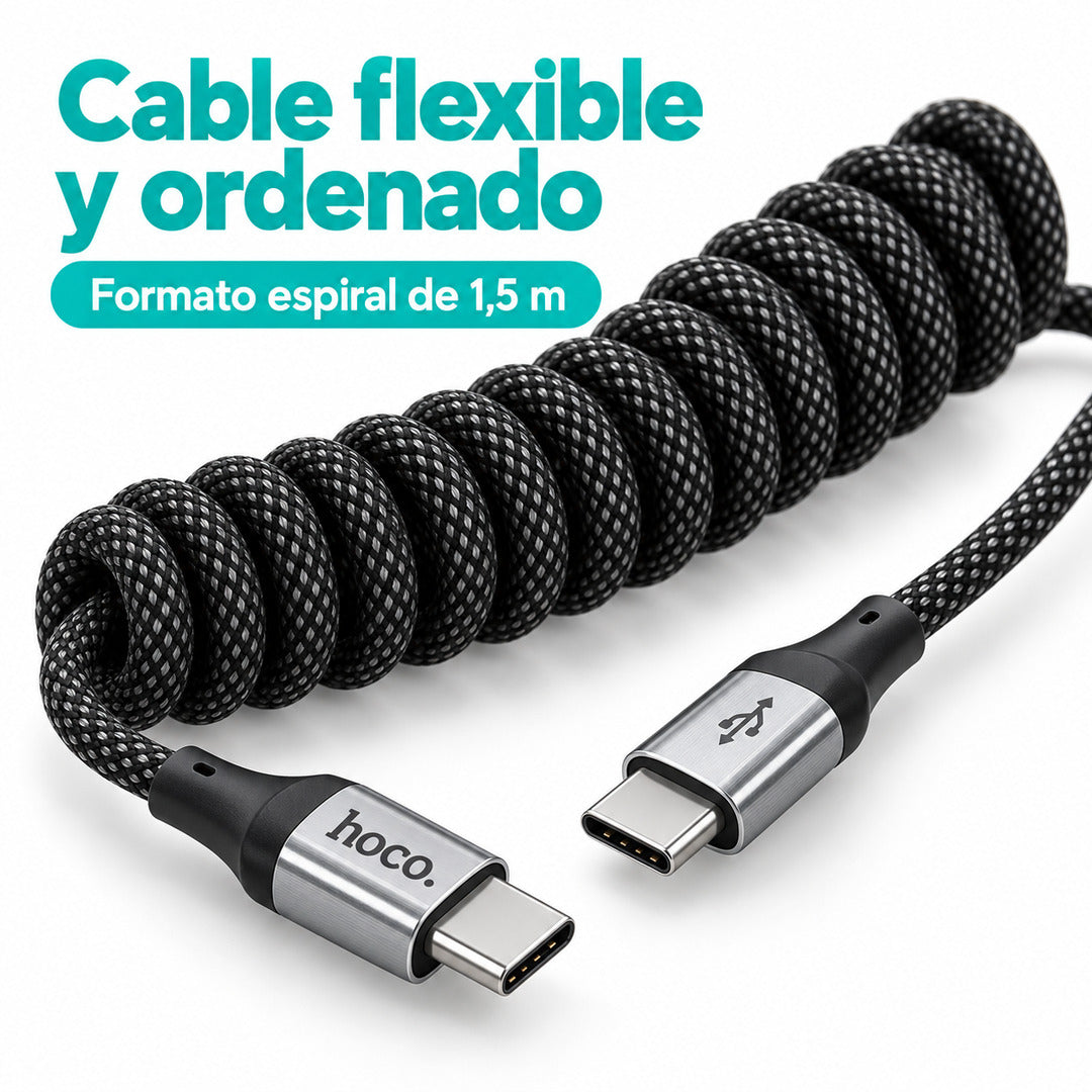 Cargador de auto Hoco Z62A 30W con cable espiral USB-C X121 de 1,5 m