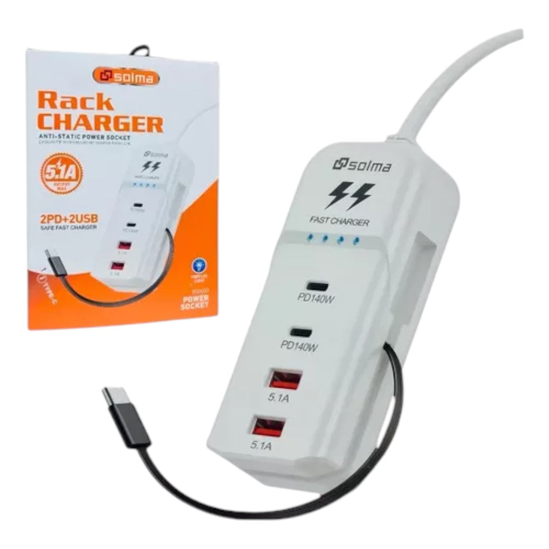 Alargador Cargador 140w Usb-a Y Usb-c 4 Puertos Carga Rápida
