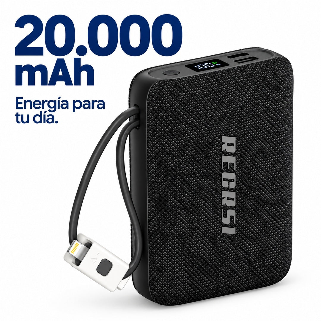 Power Bank Recrsi RE-PBG225 20.000 mAh 22,5W con Cables USB-C y Lightning – foto 3