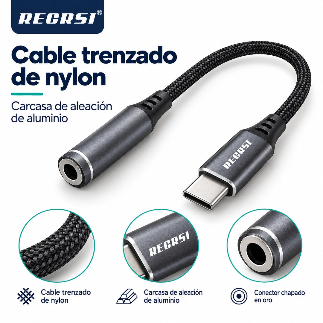 Adaptador RECRSI RE-ZJ22 USB-C a Jack 3,5 mm Trenzado