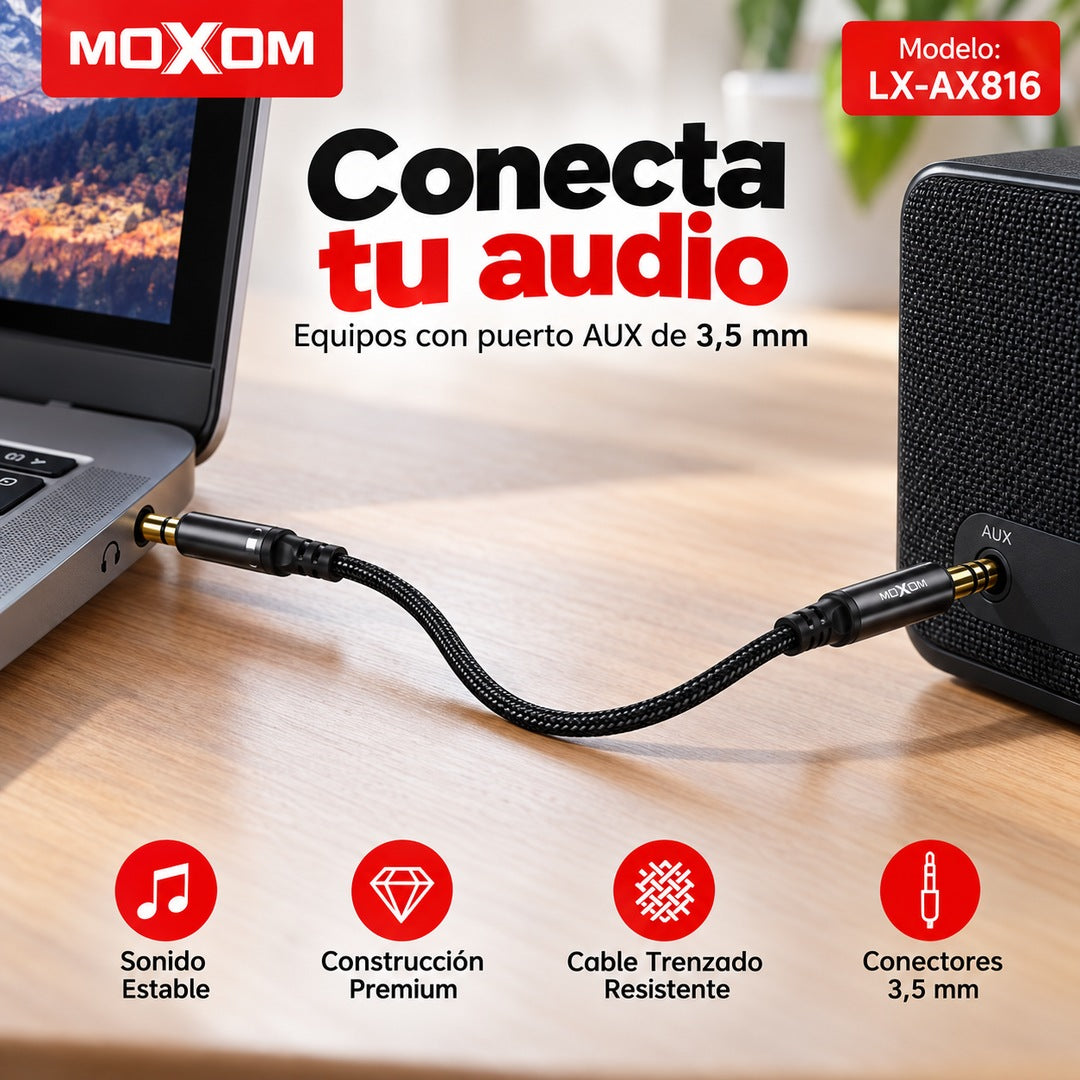 Cable Auxiliar Moxom LX-AX816 3,5 mm Macho a Macho de 1 Metro