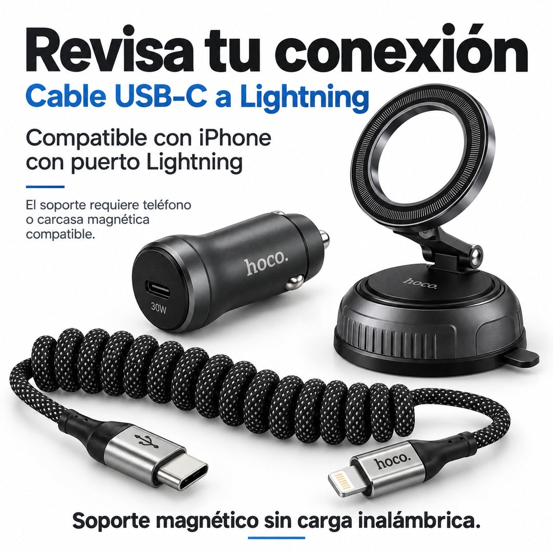 Kit Auto Hoco Z62A 30W + Cable X121 Lightning + Soporte Magnético H92