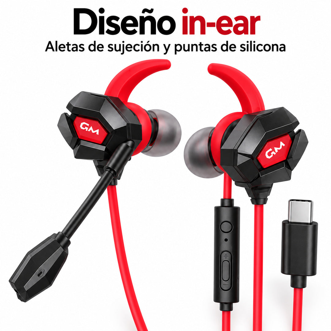 Audífonos gamer Moxom MX-EP110 USB-C - Diseño in-ear