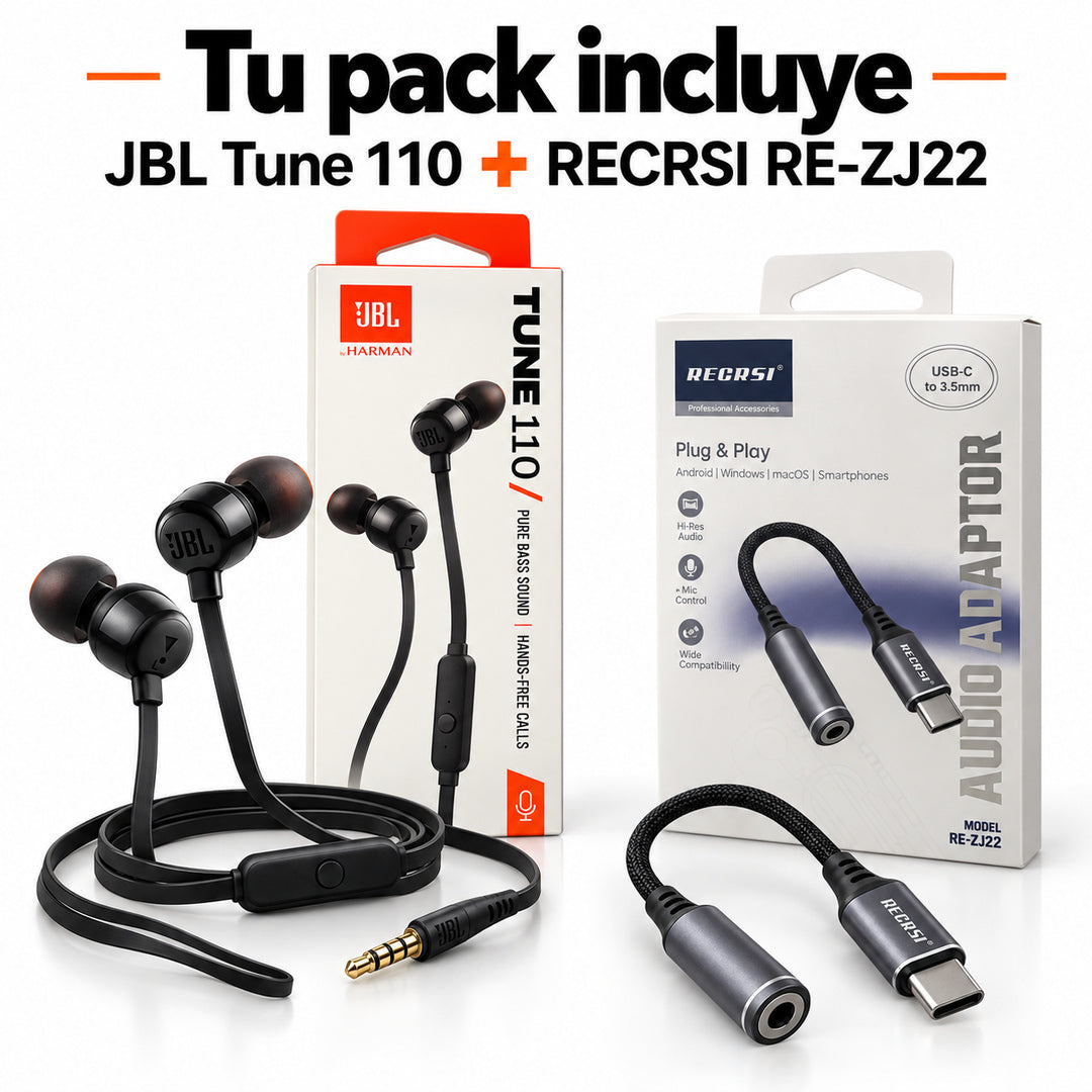 Audífonos JBL Tune 110 + Adaptador Recrsi RE-ZJ22 – foto 2