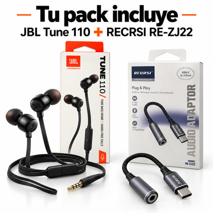 Audífonos JBL Tune 110 + Adaptador Recrsi RE-ZJ22 – foto 2