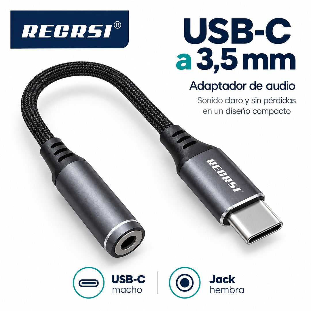 Adaptador RECRSI RE-ZJ22 USB-C a Jack 3,5 mm Trenzado