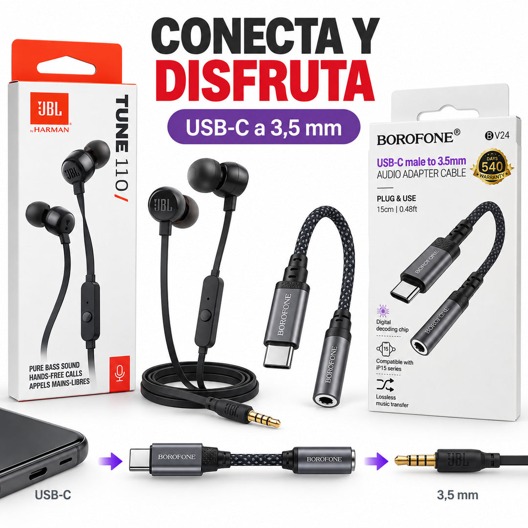 Audífonos JBL Tune 110 + Adaptador USB-C a Jack 3.5 mm – foto 3