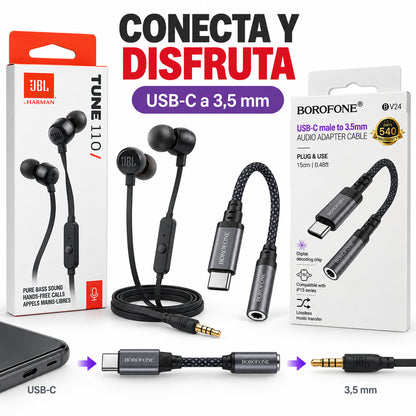 Audífonos JBL Tune 110 + Adaptador USB-C a Jack 3.5 mm – foto 3