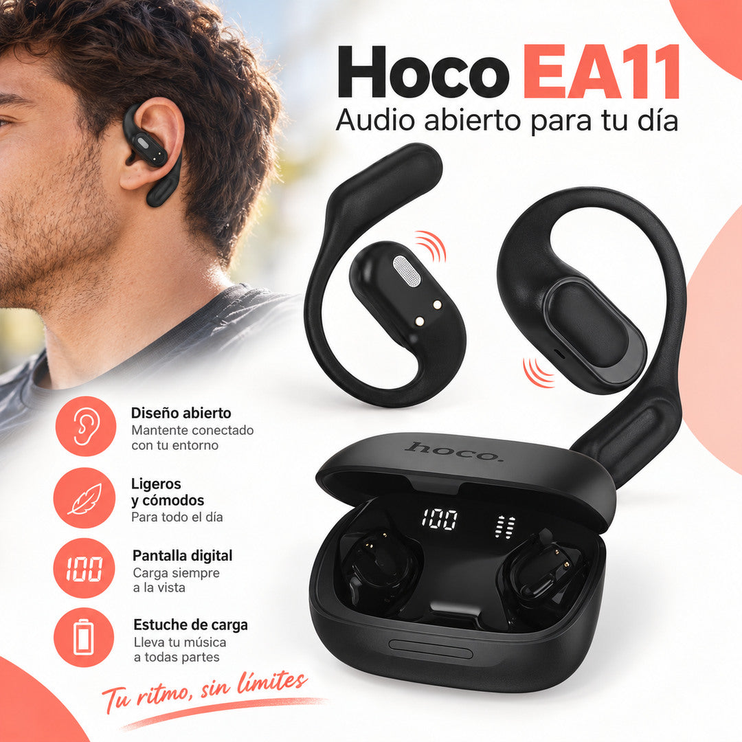 Resumen Hoco EA11: diseño abierto, ligeros, pantalla digital y estuche de carga