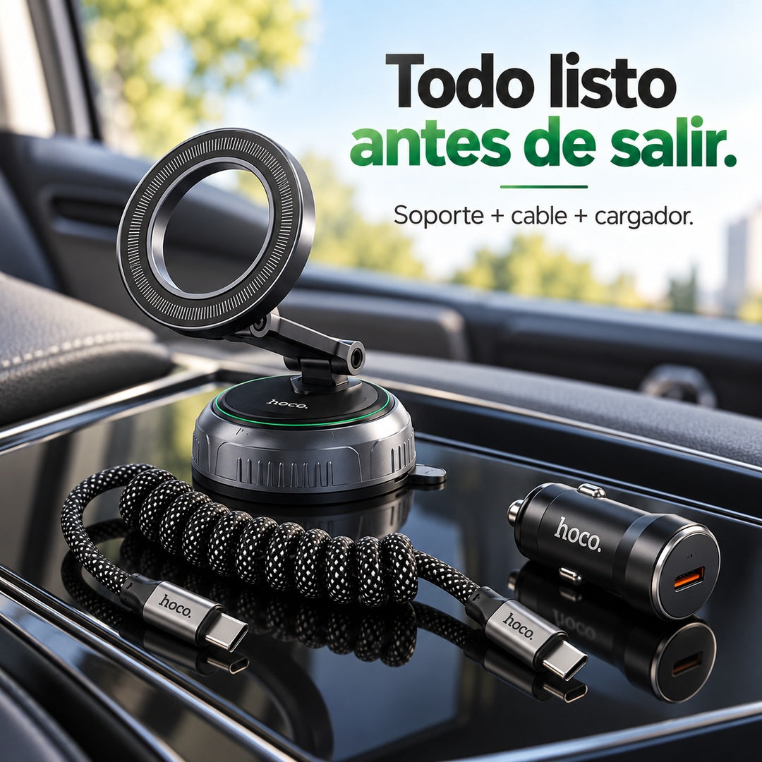 Kit Auto Hoco H92 con Soporte Magnético, Cargador Z62A 30W y Cable X121 USB-C