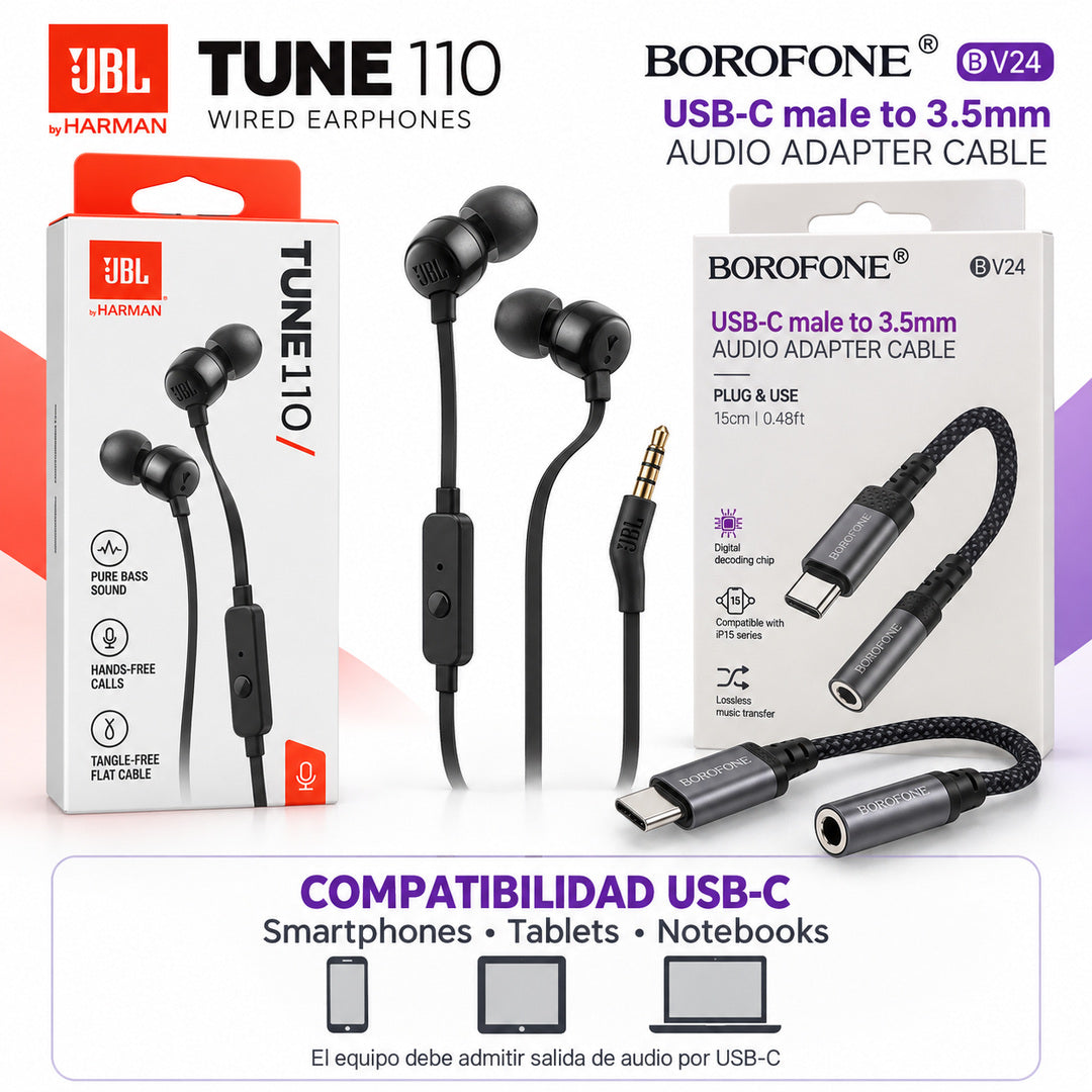 Audífonos JBL Tune 110 + Adaptador USB-C a Jack 3.5 mm – foto 9