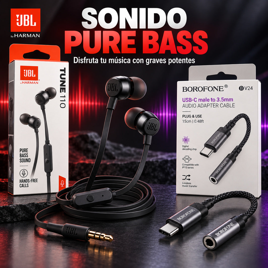 Audífonos JBL Tune 110 + Adaptador USB-C a Jack 3.5 mm – foto 5