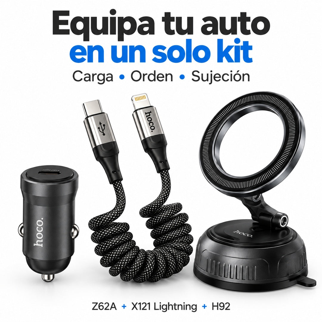 Kit Auto Hoco Z62A 30W + Cable X121 Lightning + Soporte Magnético H92