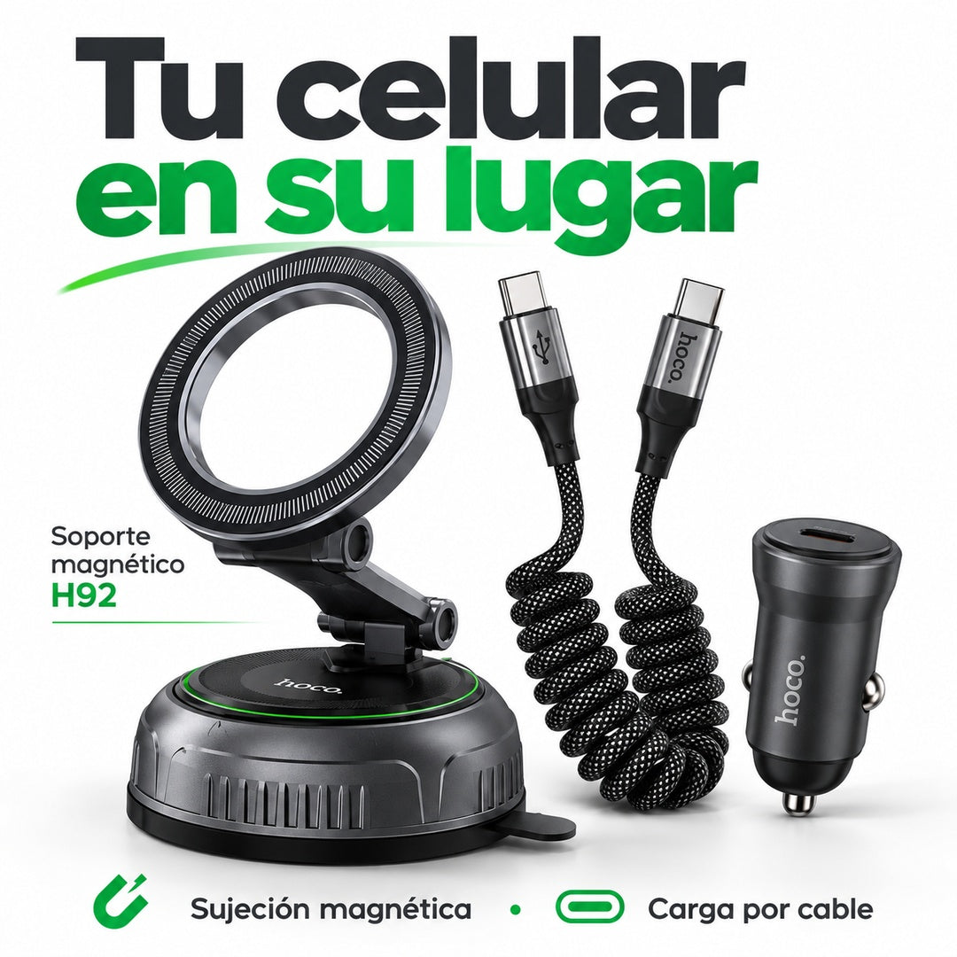 Kit Auto Hoco H92 con Soporte Magnético, Cargador Z62A 30W y Cable X121 USB-C
