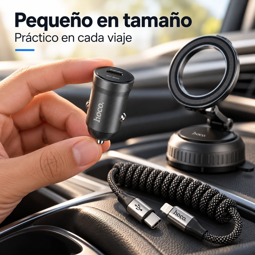 Kit Auto Hoco Z62A 30W + Cable X121 Lightning + Soporte Magnético H92
