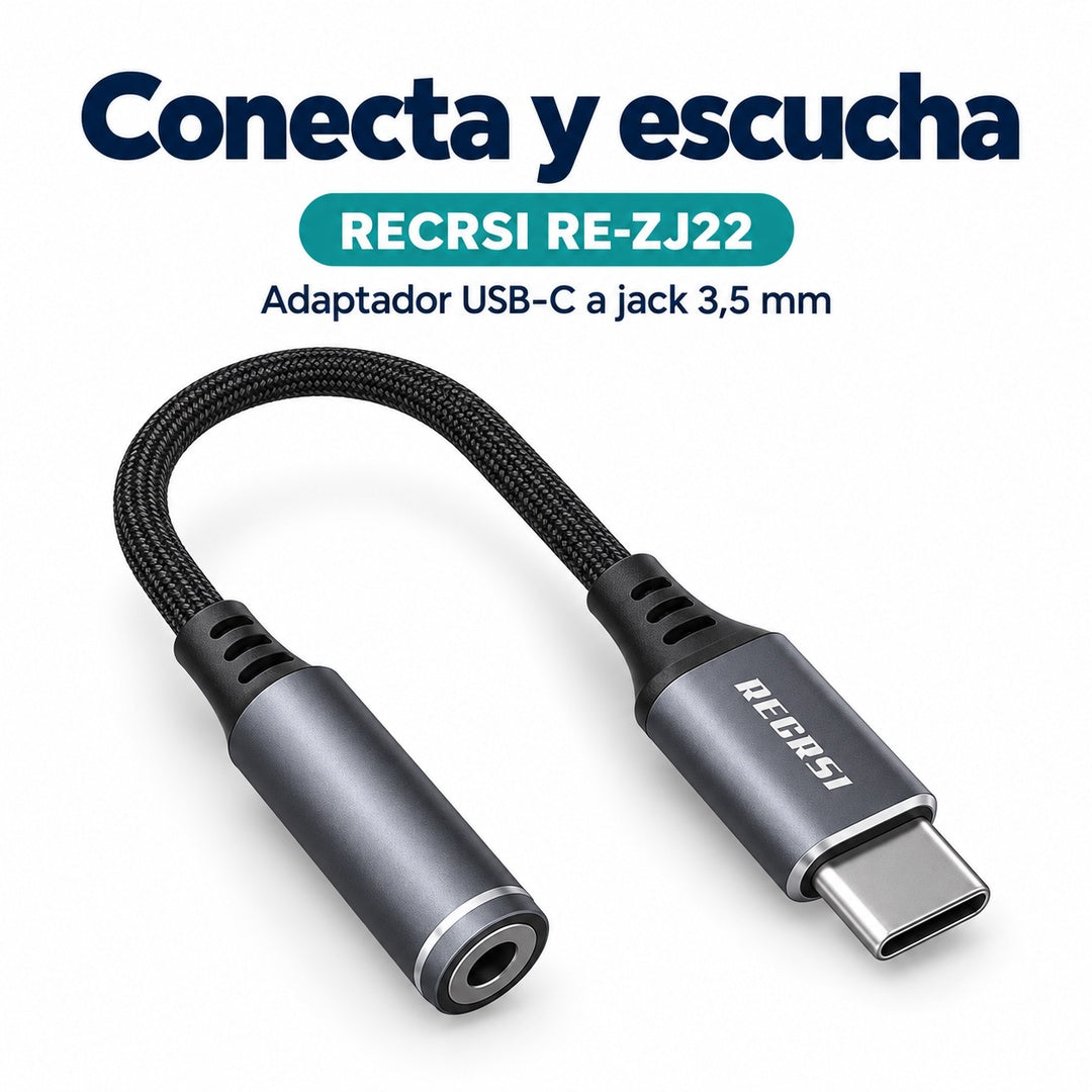 Adaptador RECRSI RE-ZJ22 USB-C a Jack 3,5 mm Trenzado