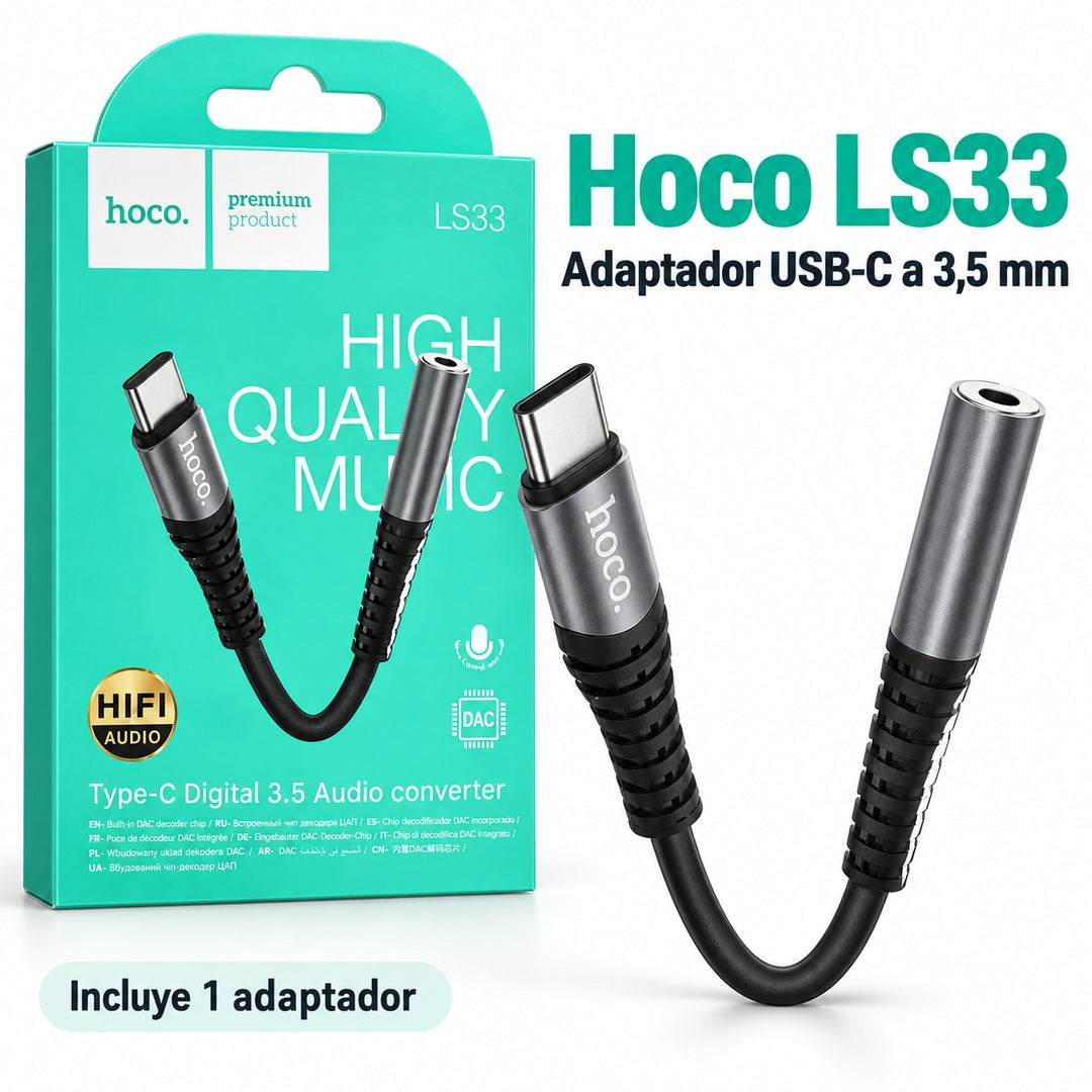 Adaptador Hoco LS33 USB-C a Jack 3,5 mm con DAC