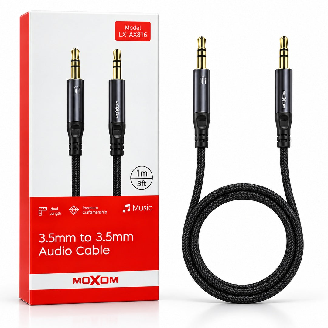 Cable Auxiliar Moxom LX-AX816 3,5 mm Macho a Macho de 1 Metro